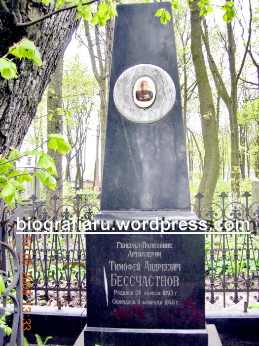 Могила генерал-полковника артиллерии Бессчастнова Т. А. на Волковском лютеранском кладбище в Санкт-Петербурге.